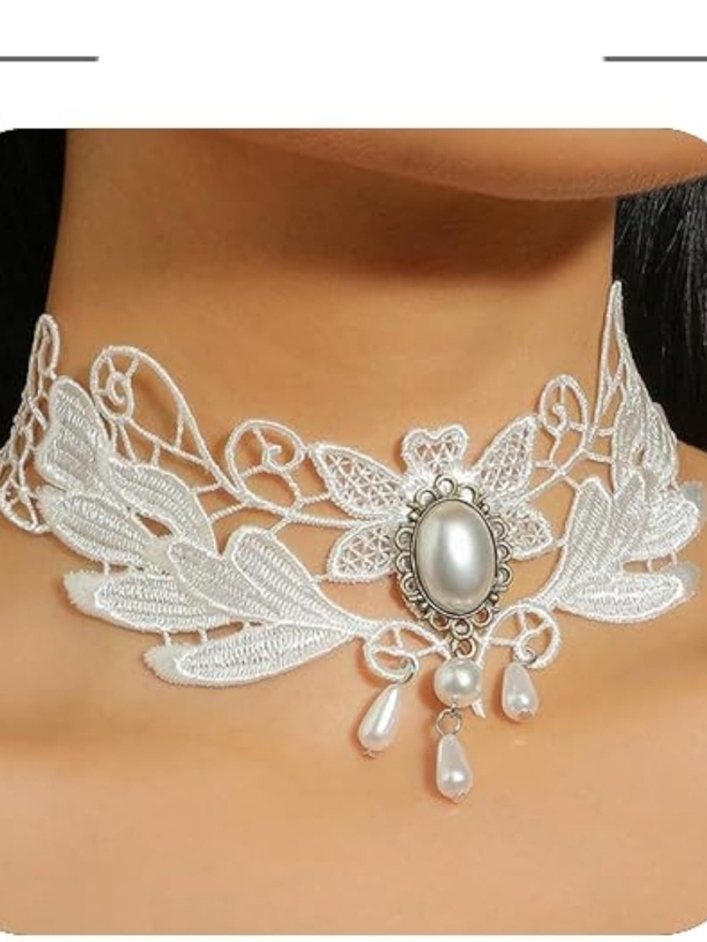 White Lace Pearl Choker Necklace - Elegant Women’s Jewelry